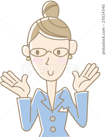 A suit woman who spreads both hands (blue) 25014340