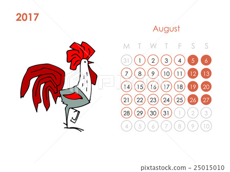 Rooster calendar 2017 for your design. August 25015010