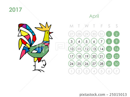 Rooster calendar 2017 for your design. April month Rooster calendar 2017 for your design. April month 25015013