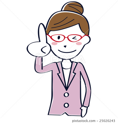 Career woman red glasses upper body pointing 25020243