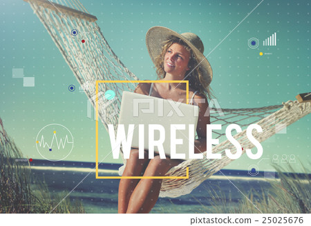 Beautiful Woman Sitting on a Hammock by the Beach 25025676