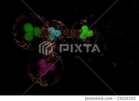 Colorful molecule with electric cloud of electrons 25026185