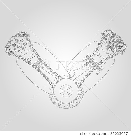 Engine components in disassembled state. Vector 25033057
