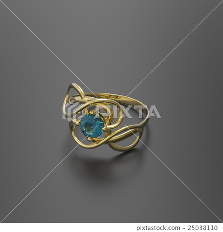Wedding ring with diamond. 3D rendering 25038110
