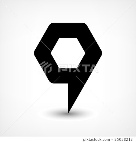 Black map pin flat location sign hexagon icon Black map pin flat location sign hexagon icon 25038212