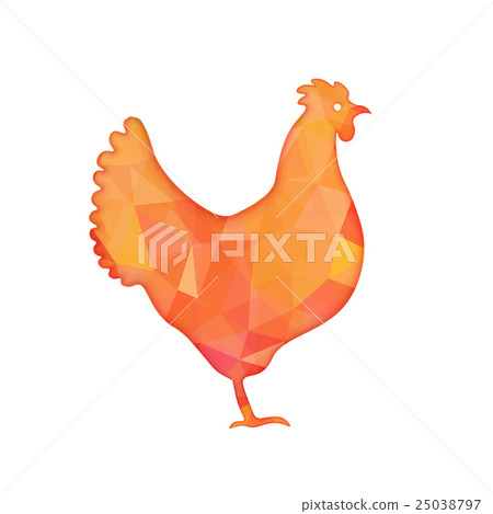 Bright red polygon illustration of a hen isolated 25038797