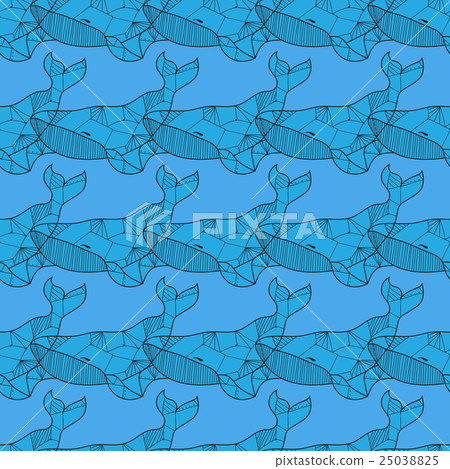 Seamless sea pattern with hand drawn whales 25038825