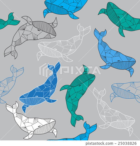 Seamless sea pattern with hand drawn whales 25038826