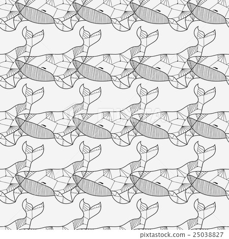 Seamless sea pattern with hand drawn whales 25038827