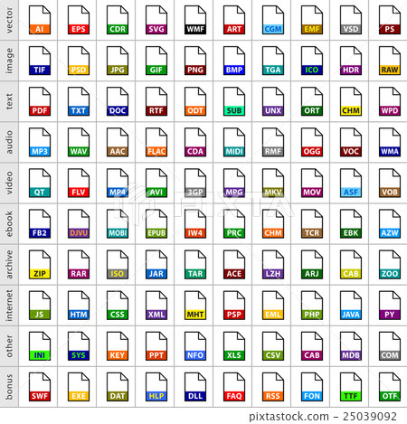 Set file types icons in flat style 25039092