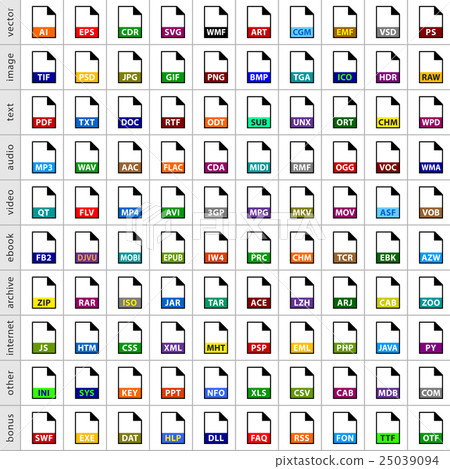 Set file types icons in flat style 25039094