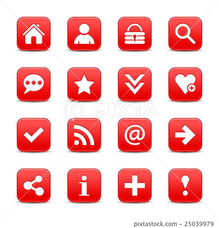Red satin icon web button with white basic sign 25039979