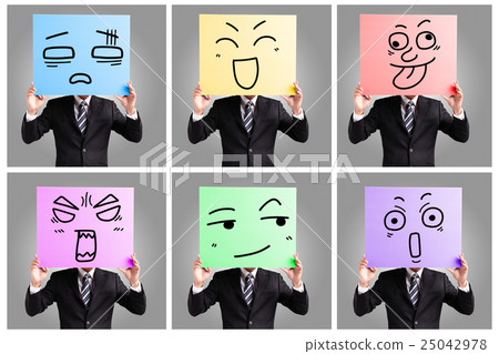 businessman holding many expressions billboards businessman holding many expressions billboards 25042978