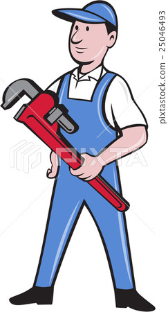 Handyman Pipe Wrench Standing Cartoon 25046493