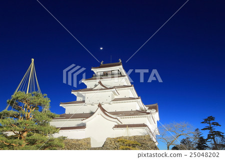 敦賀城堡冬季景觀夜景（廢城堡中的月亮） 25048202