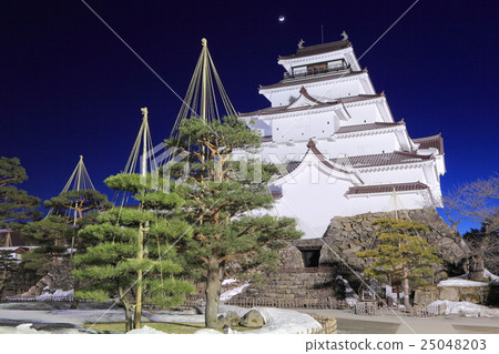 敦賀城堡冬季景觀夜景（廢城堡中的月亮） 25048203