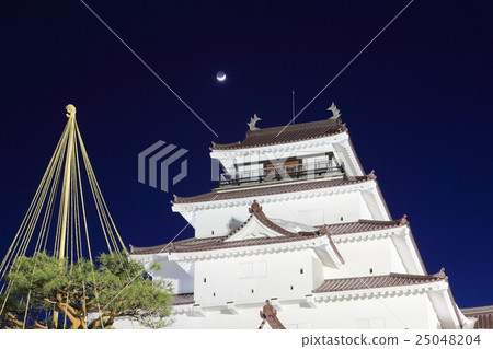敦賀城堡冬季景觀夜景（廢城堡中的月亮） 25048204