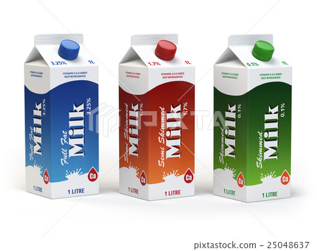 Milk carton packs isolated on white. Milk boxes. 25048637