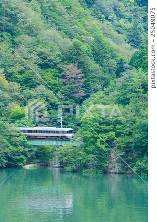 飯田線沿著深綠色的天龍河373系列有限公司快速寬視野伊娜路線 25049075