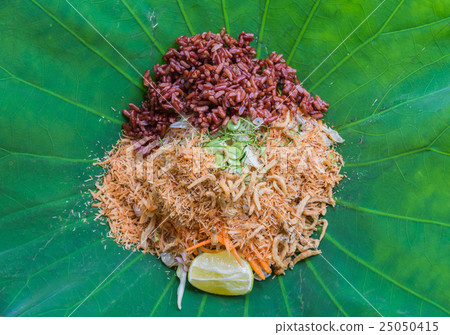 Thai Rice Salad with Vegetables on Lotus leaf Thai Rice Salad with Vegetables on Lotus leaf 25050415