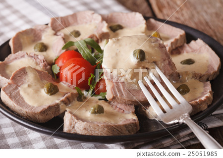 Vitello tonnato with capers close-up. horizontal Vitello tonnato with capers close-up. horizontal 25051985