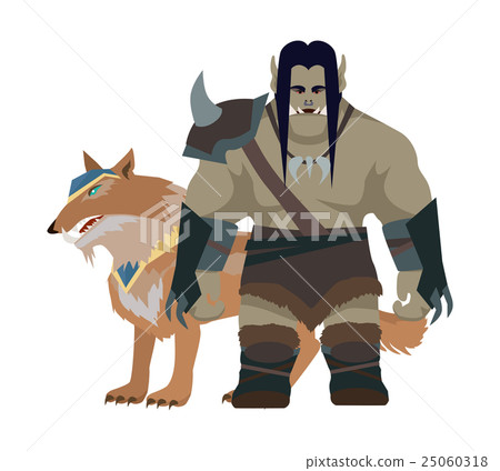 Cartoon Monster Orc Warrior with Wolf. Game Object Cartoon Monster Orc Warrior with Wolf. Game Object 25060318