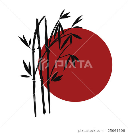Silhouette Bamboo and Sun, Isolated Silhouette Bamboo and Sun, Isolated 25061606