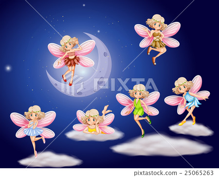 Fairies flying in the sky at night 25065263