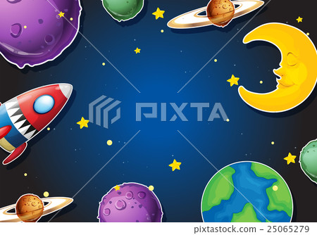 Background design with rocket and planets Background design with rocket and planets 25065279