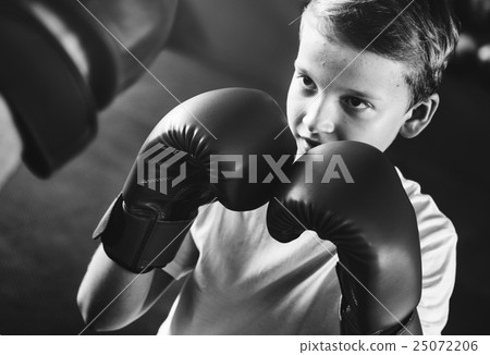 Boy Training Boxing Exercise Movement Concept Boy Training Boxing Exercise Movement Concept 25072206