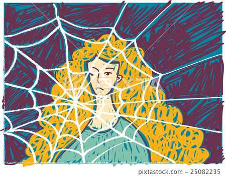 Pretty young unhappy woman in depression doodles. Pretty young unhappy woman in depression doodles. 25082235