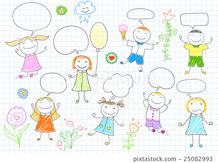 Girls and boys with comic speech bubbles Girls and boys with comic speech bubbles 25082993