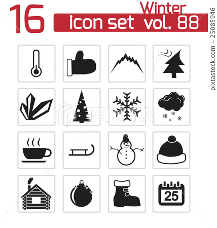 Vector black  winter  icons set 25085946