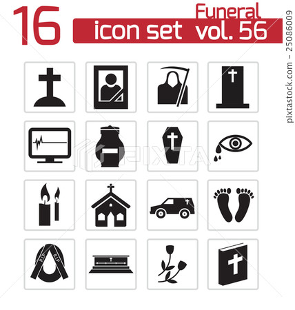 Vector black funeral icons set 25086009