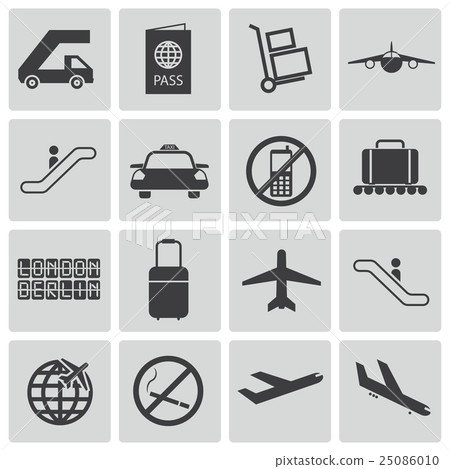 Vector black airport icons set 25086010