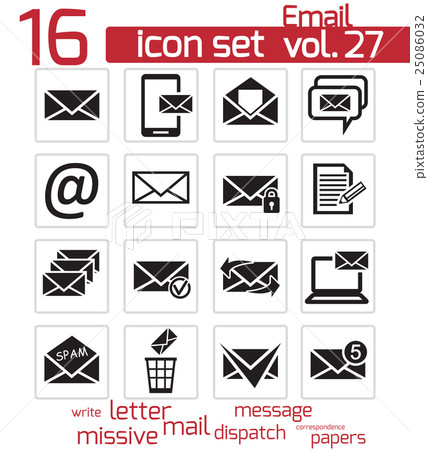 Vector black email icons set - Stock Illustration [25086032] - PIXTA