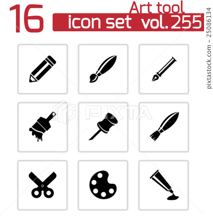Vector black art tool icons set 25086134