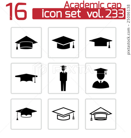 Vector black academic cap icons set Vector black academic cap icons set 25086138