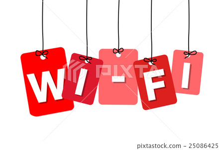 Vector colorful hanging cardboard. Tags - wi-fi 25086425