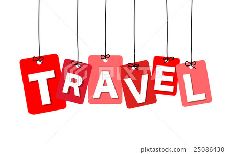 Vector colorful hanging cardboard. Tags - travel 25086430