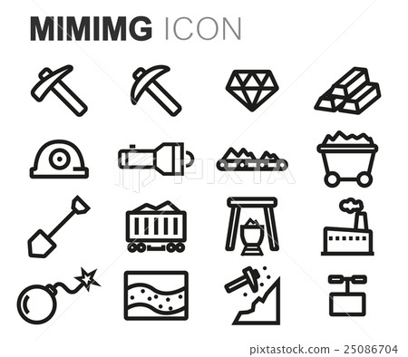 Vector black line mining icons set - Stock Illustration [25086704] - PIXTA