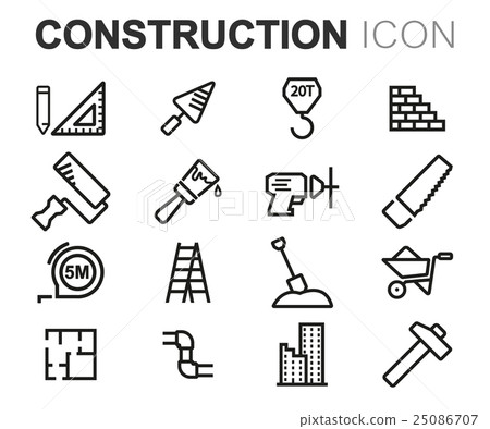 Vector black line construction icons set-插圖素材 [25086707] - PIXTA圖庫