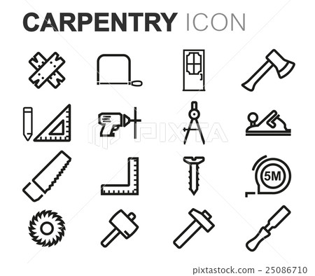 Vector black line carpentry icons set - Stock Illustration [25086710 ...