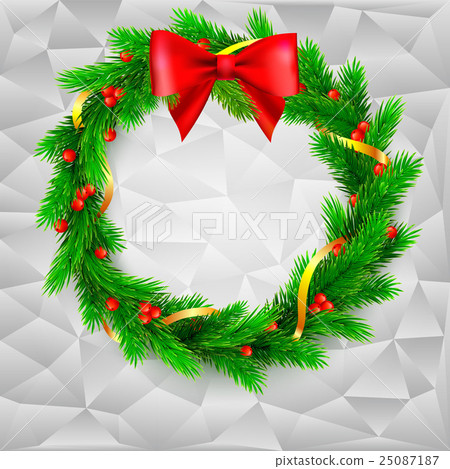 Christmas wreath, fir branches, red berries and 25087187