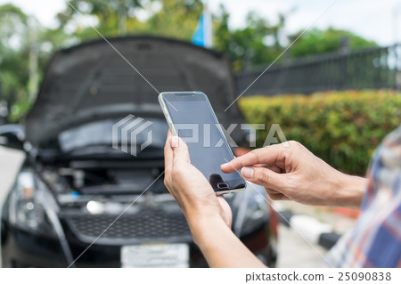 Man Phoning For Help with a broken down car Man Phoning For Help with a broken down car 25090838