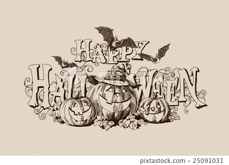 Halloween pumpkin vintage vector illustration Halloween pumpkin vintage vector illustration 25091031