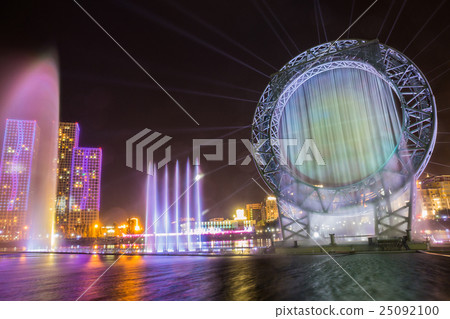 Astana, Kazakhstan. Musical sun fountain show in 25092100