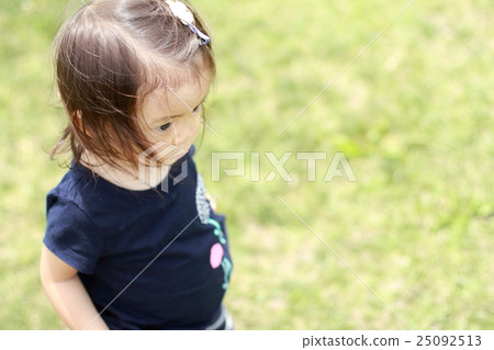 Infant (1 year old) standing on lawn Infant (1 year old) standing on lawn 25092513