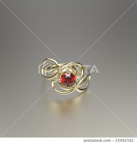 Wedding ring with diamond. 3D illustration 25092582