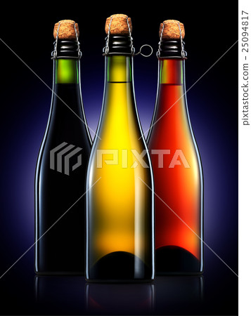 Set of beer bottles isolated on black background 25094817